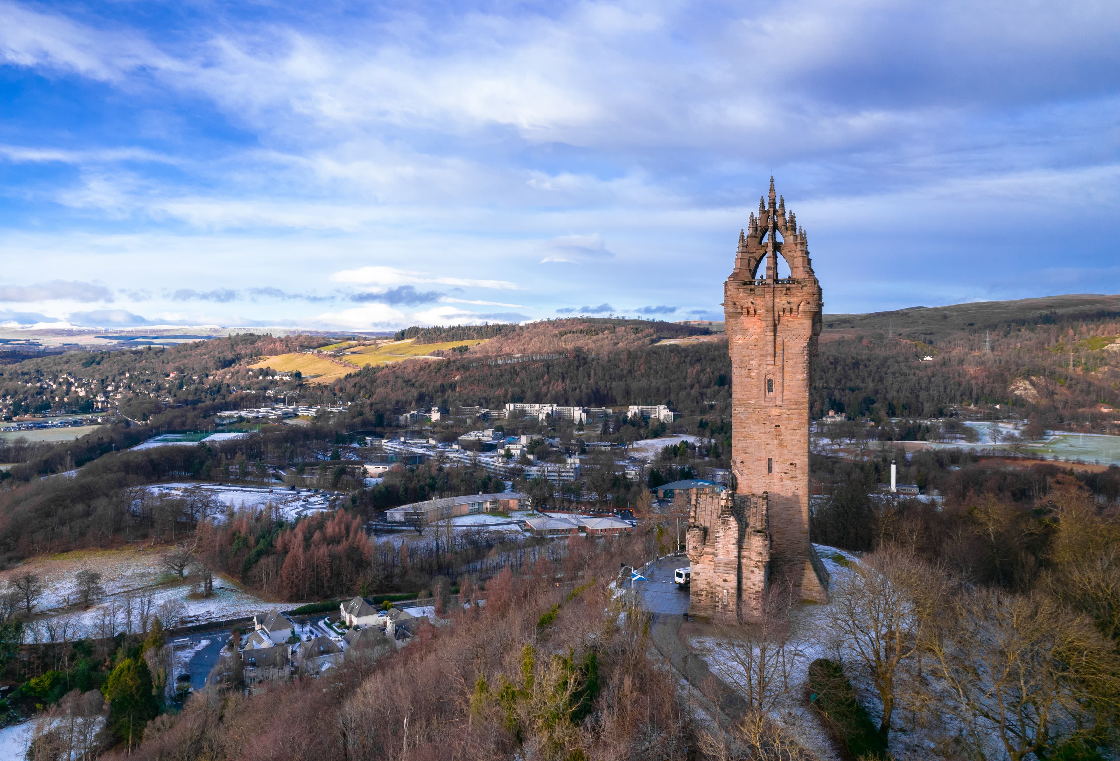 Scotland, monument to William Wallace in the city of Stirling, view from above