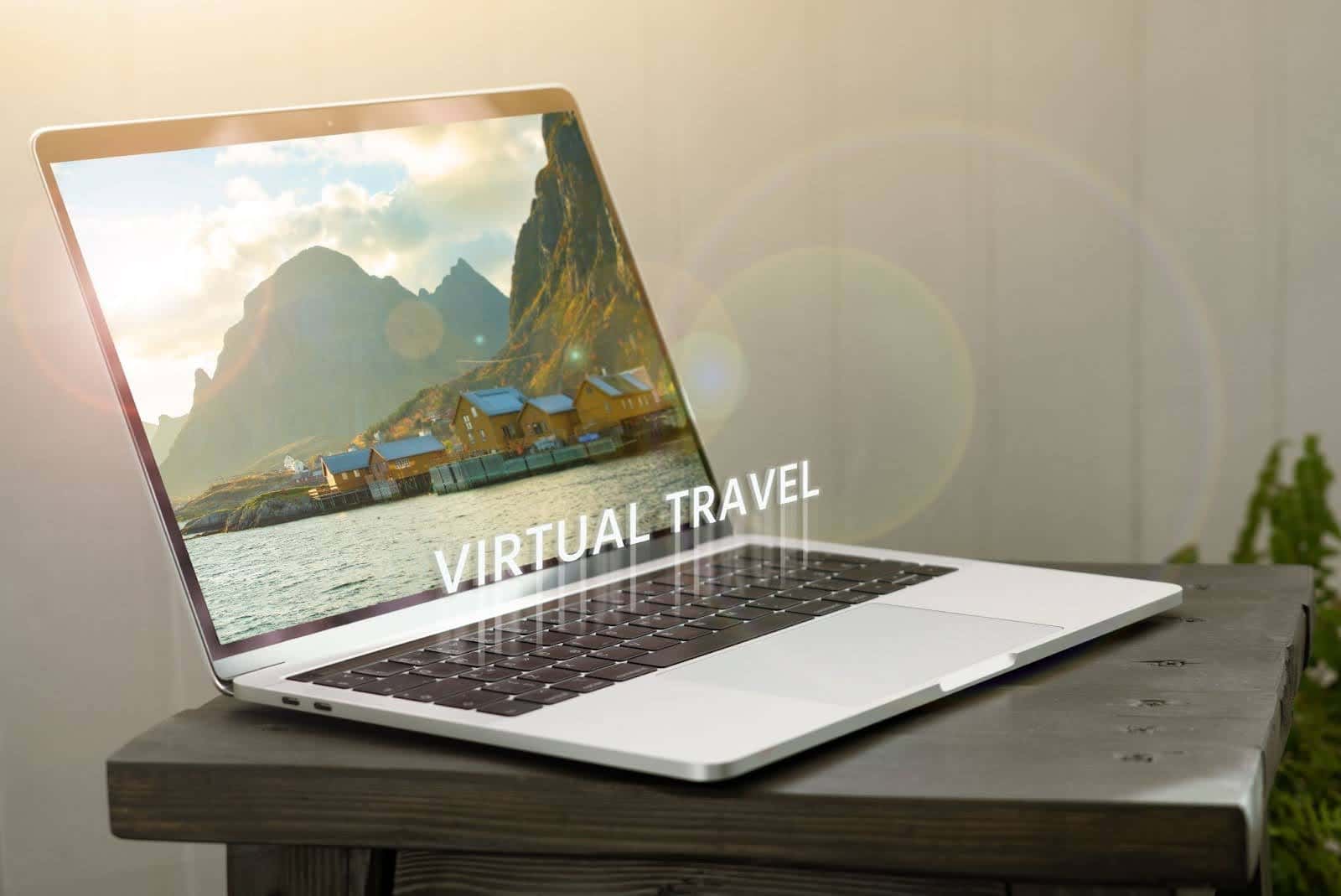 Laptop With Virtual Travel flying out of it.